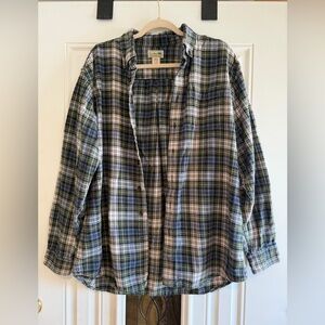 L.L. Bean Men's Casual Plaid Shirt - Green, Blue, and White